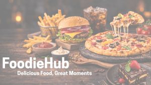 Fast food restaurant banner with burger and pizza